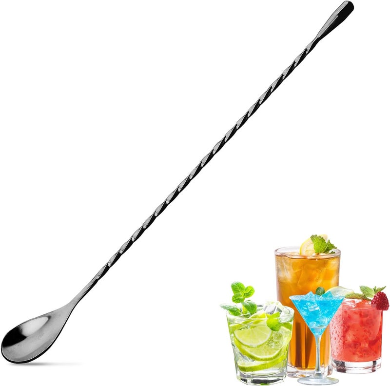 eispap 12 Inches Bar Spoon, Long Handle Mixing Stirrers for Drink, Stainless Steel Bar Cocktail Shaker Spoon 1 Pcs (1, Black) - Image 1